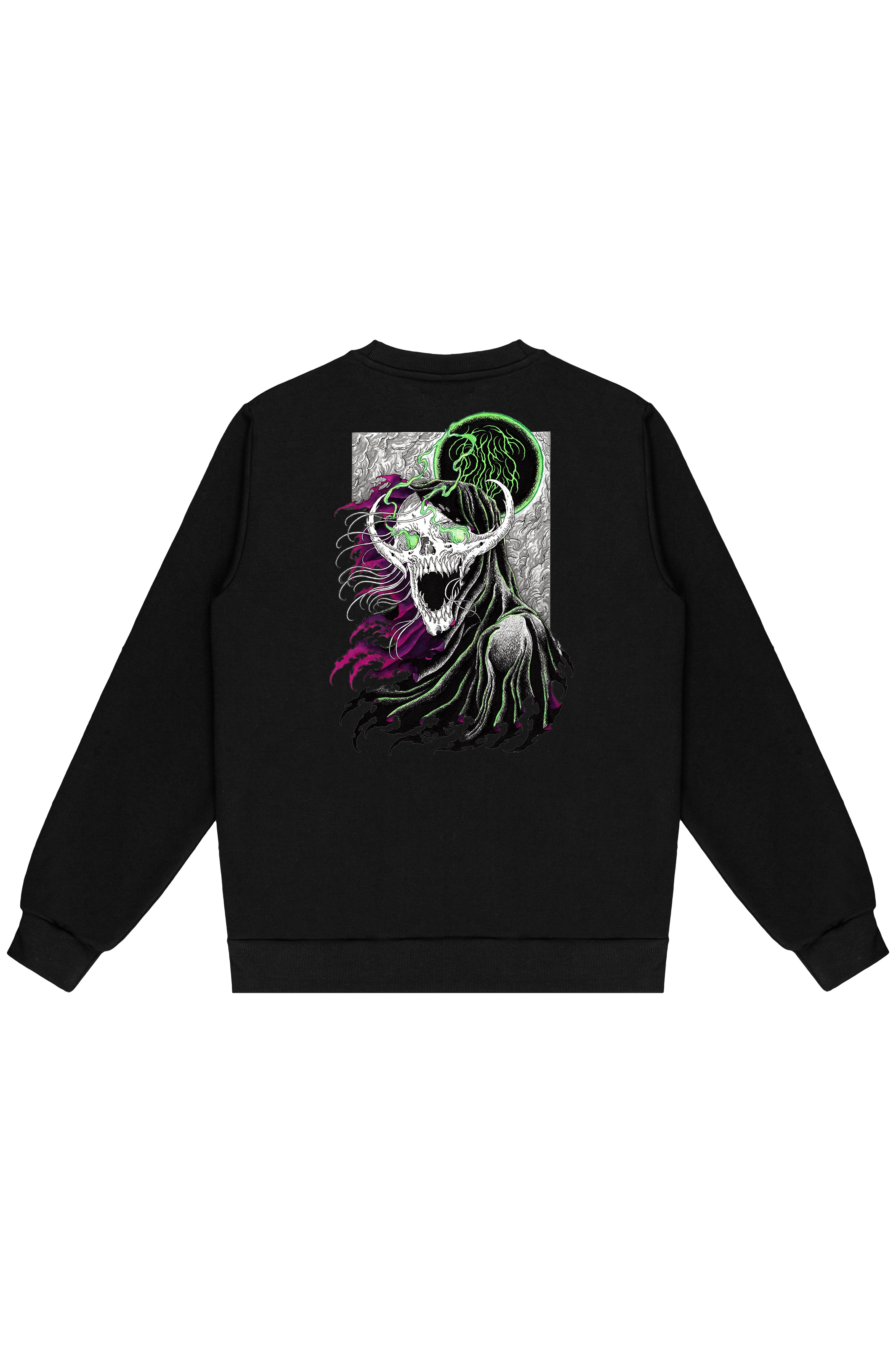 Bluza THE WATCHER CREW NECK - Goth & Rock, Nu Metal od Bies Clothing. Bawełna pętelkowa premium 440gsm, mroczny design. Idealny gotycki styl dla fanów alternatywnej mody, unisex goth clothing, gothic basics, rock fashion, nu metal. Polska marka streetwear